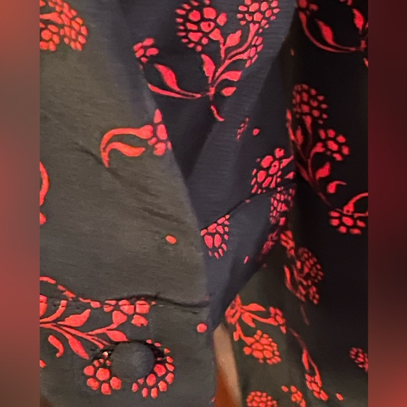 LOFT Dress Size XS Black Red Floral Prairie Midi Western Ruffle NWT - Picture 7 of 10